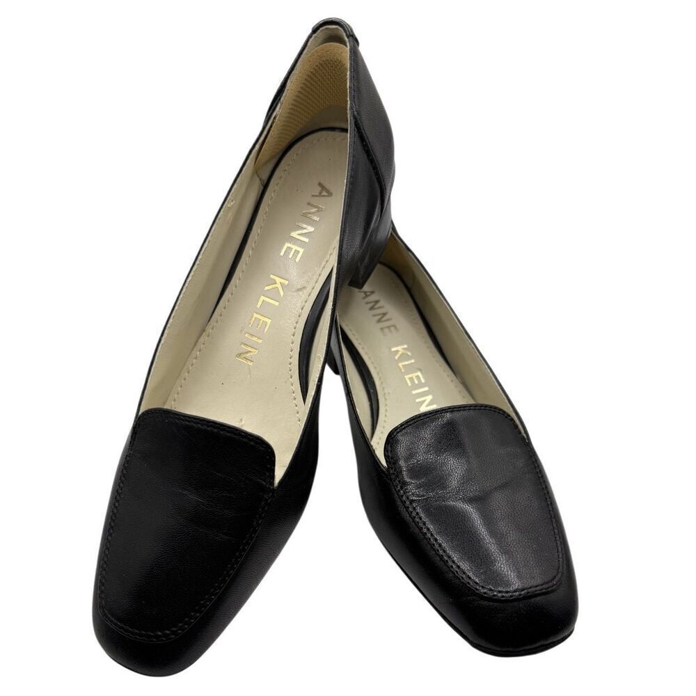 Ann Klein Women’s Black Leather Loafers Slip On Sz. 6.5 Quality Elegant Timeless - Picture 2 of 8